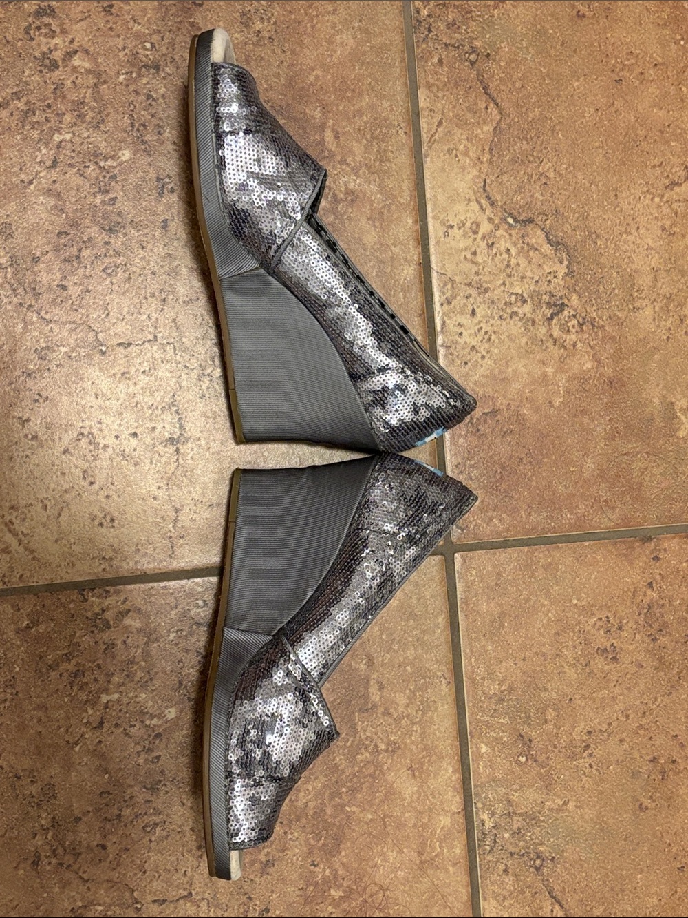Toms Gray Sequin Wedge Slip-On